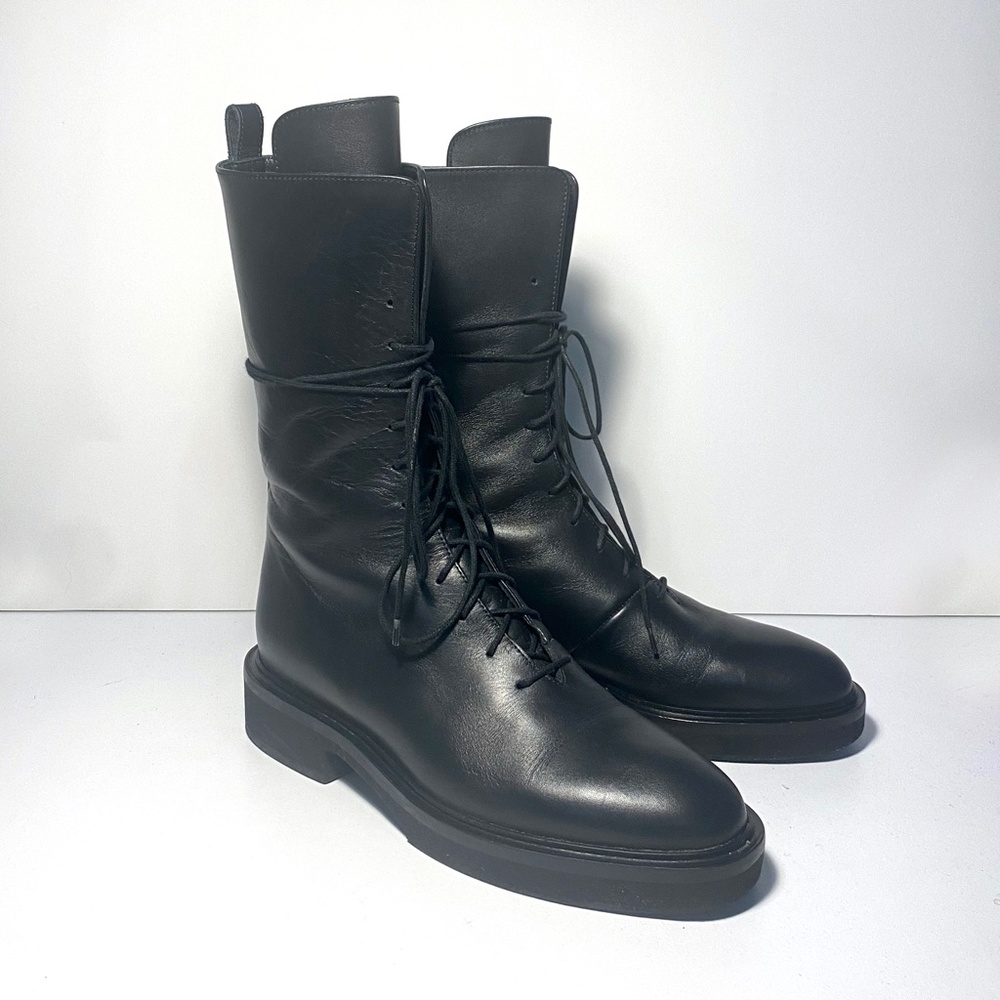 Khaite Conley Black Leather Lace-up Combat Boots EUC 39.5